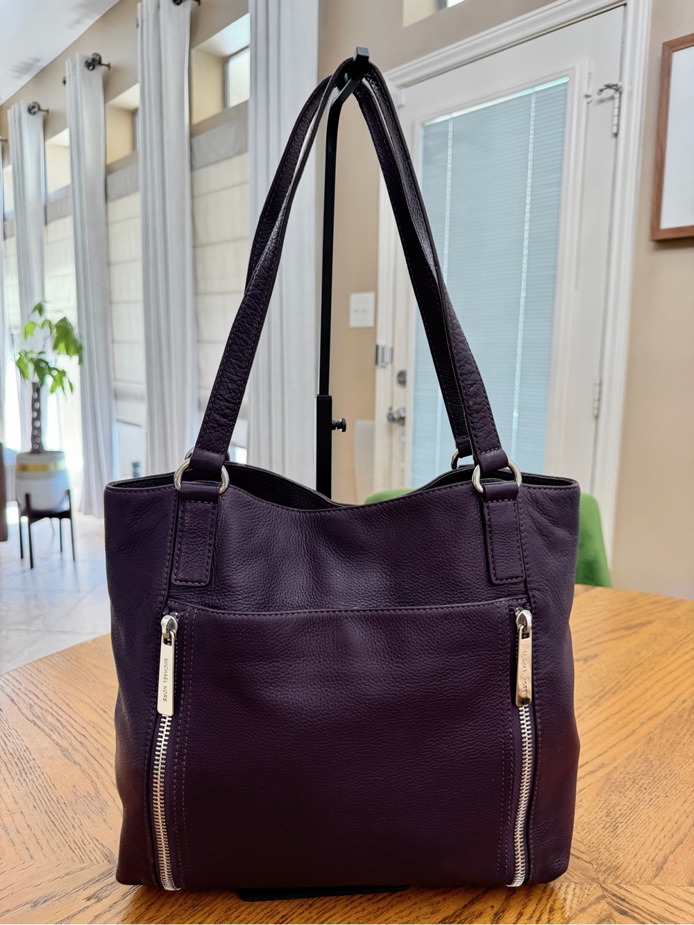 Y2K Michael Kors Eggplant Pebbled Leather Tote Shoulder Bag